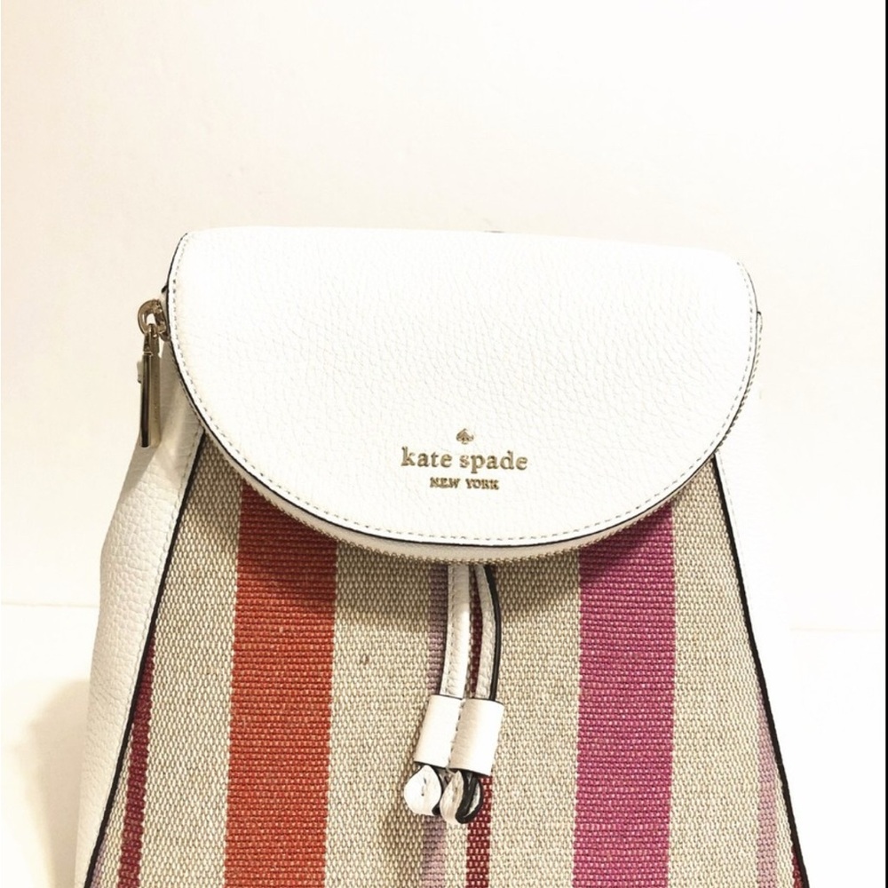 Kate Spade Leila Leather White and Multicolor Striped Backpack